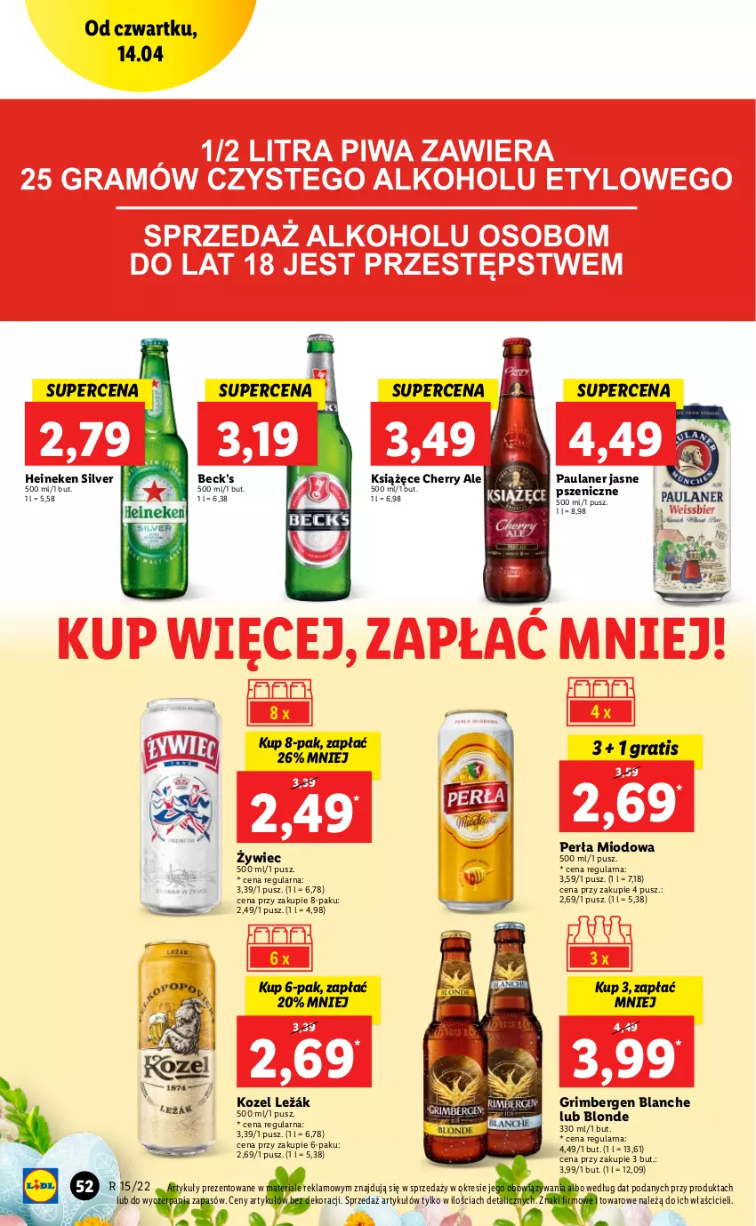 Gazetka promocyjna Lidl - GAZETKA - ważna 14.04 do 16.04.2022 - strona 52 - produkty: Gra, Heineken, Kozel, Książęce, Perła