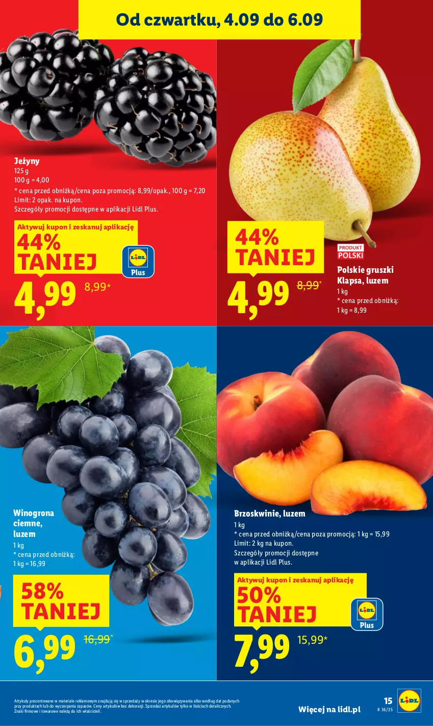 Gazetka promocyjna Lidl - GAZETKA - ważna 04.09 do 06.09.2025 - strona 23 - produkty: Brzoskwinie, Gruszki, Jeżyny, Wino, Winogrona