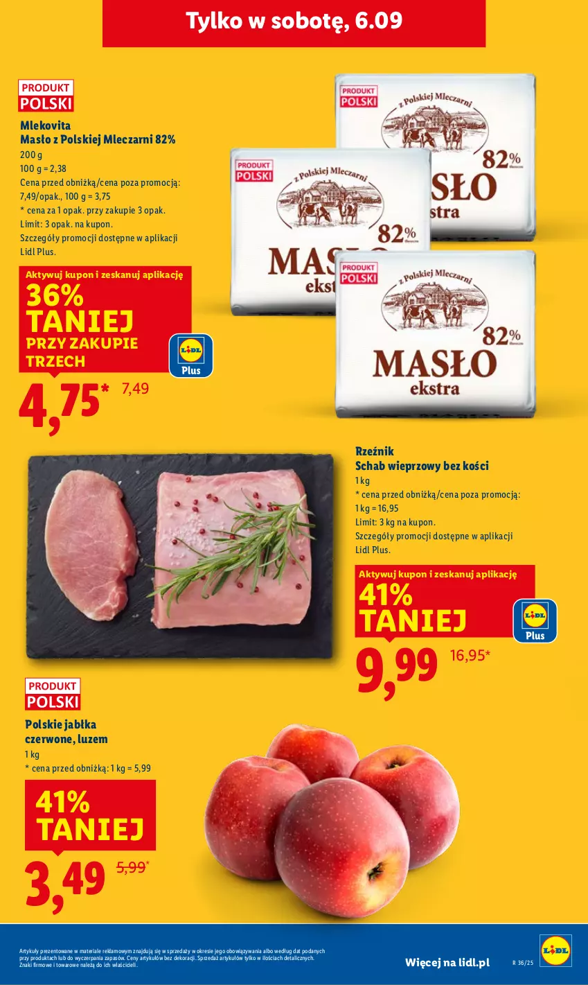 Gazetka promocyjna Lidl - GAZETKA - ważna 04.09 do 06.09.2025 - strona 3 - produkty: Jabłka, Masło, Mleko, Mlekovita, Schab wieprzowy