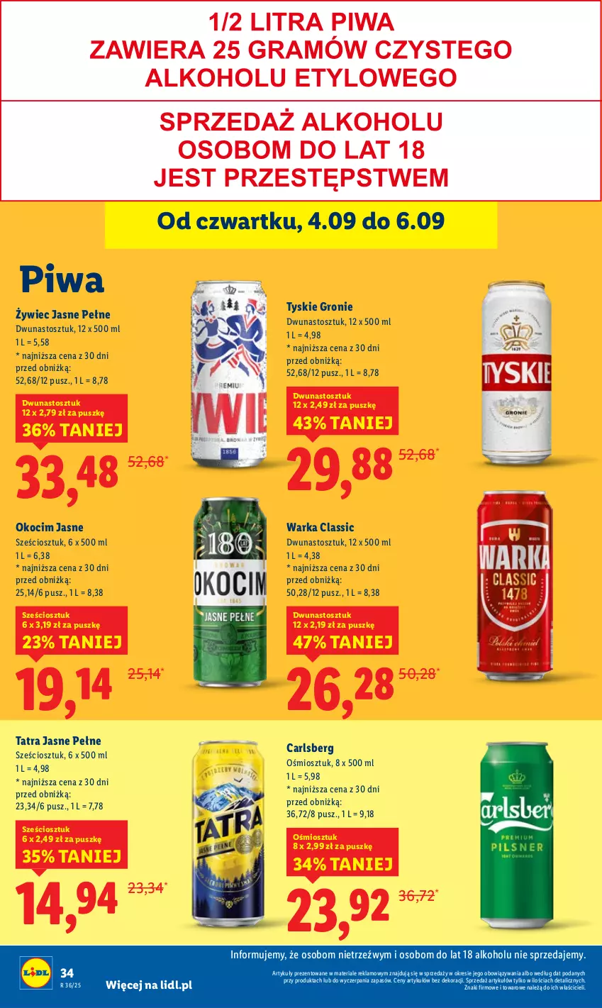 Gazetka promocyjna Lidl - GAZETKA - ważna 04.09 do 06.09.2025 - strona 44 - produkty: Carlsberg, Koc, Okocim, Piwa, Tatra, Tyskie, Warka