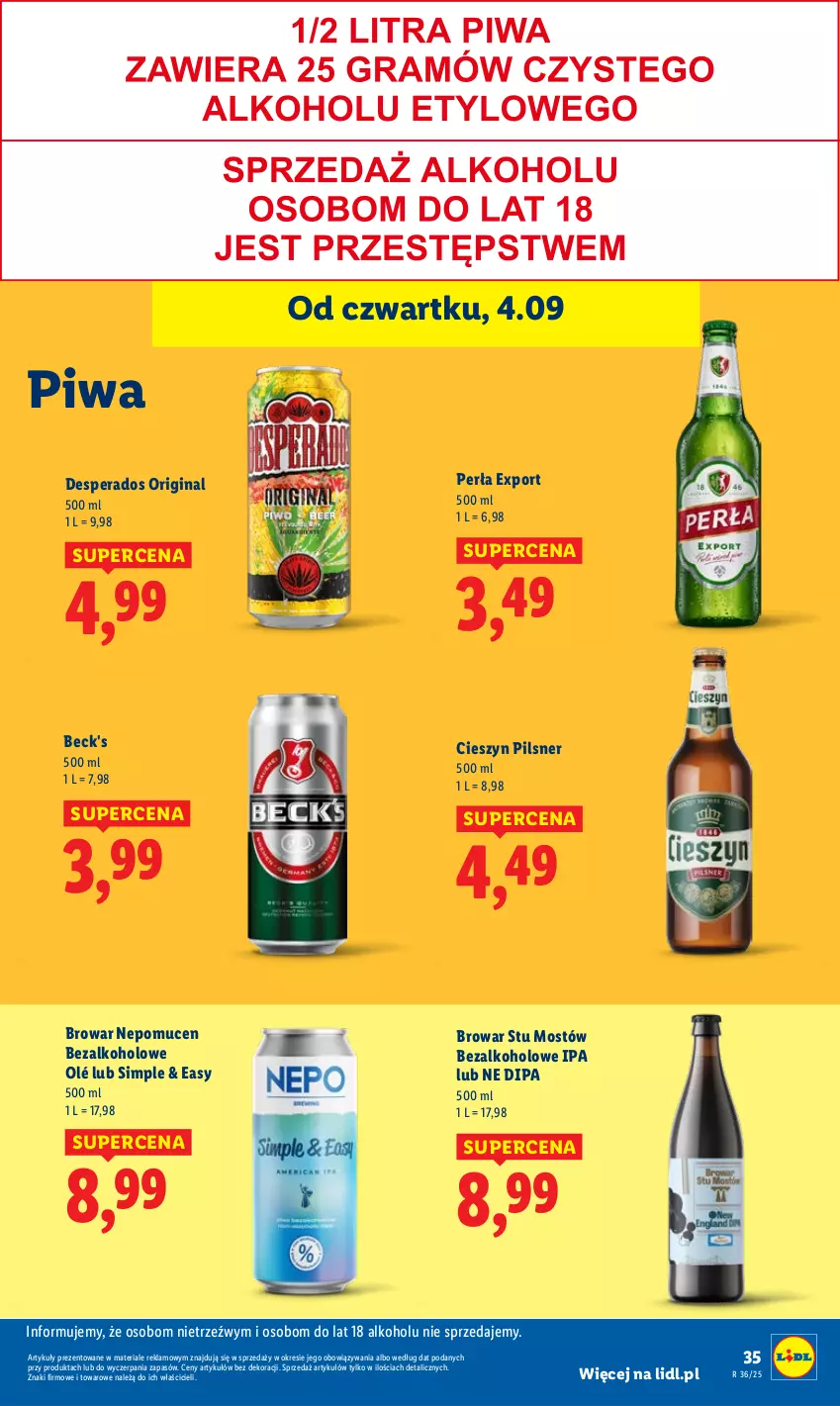 Gazetka promocyjna Lidl - GAZETKA - ważna 04.09 do 06.09.2025 - strona 45 - produkty: Desperados, Gin, Perła, Piwa, Por
