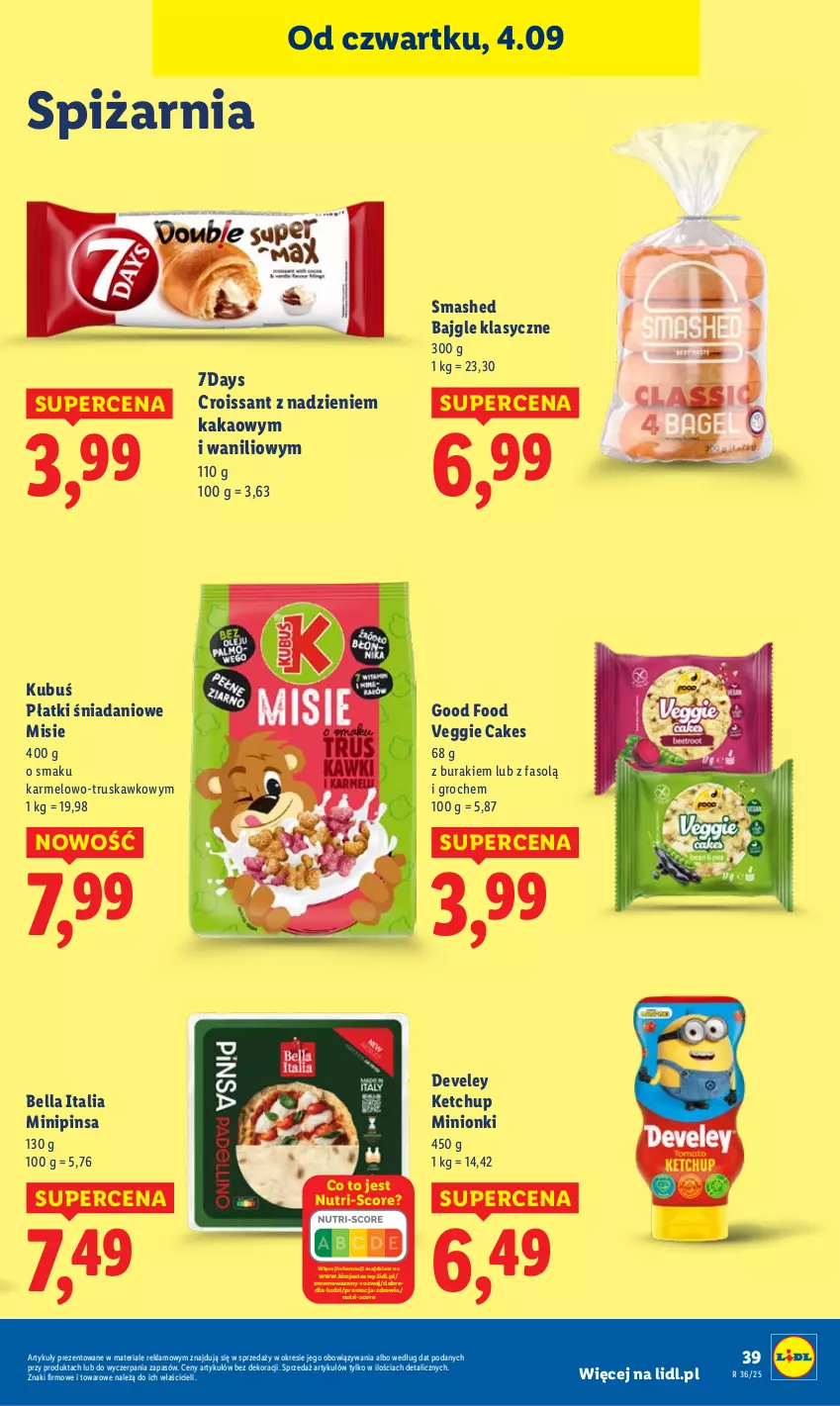 Gazetka promocyjna Lidl - GAZETKA - ważna 04.09 do 06.09.2025 - strona 49 - produkty: Bajgle, Bell, Bella, Buraki, Croissant, Danio, Fa, Groch, Kakao, Ketchup, Kubuś, Wazon