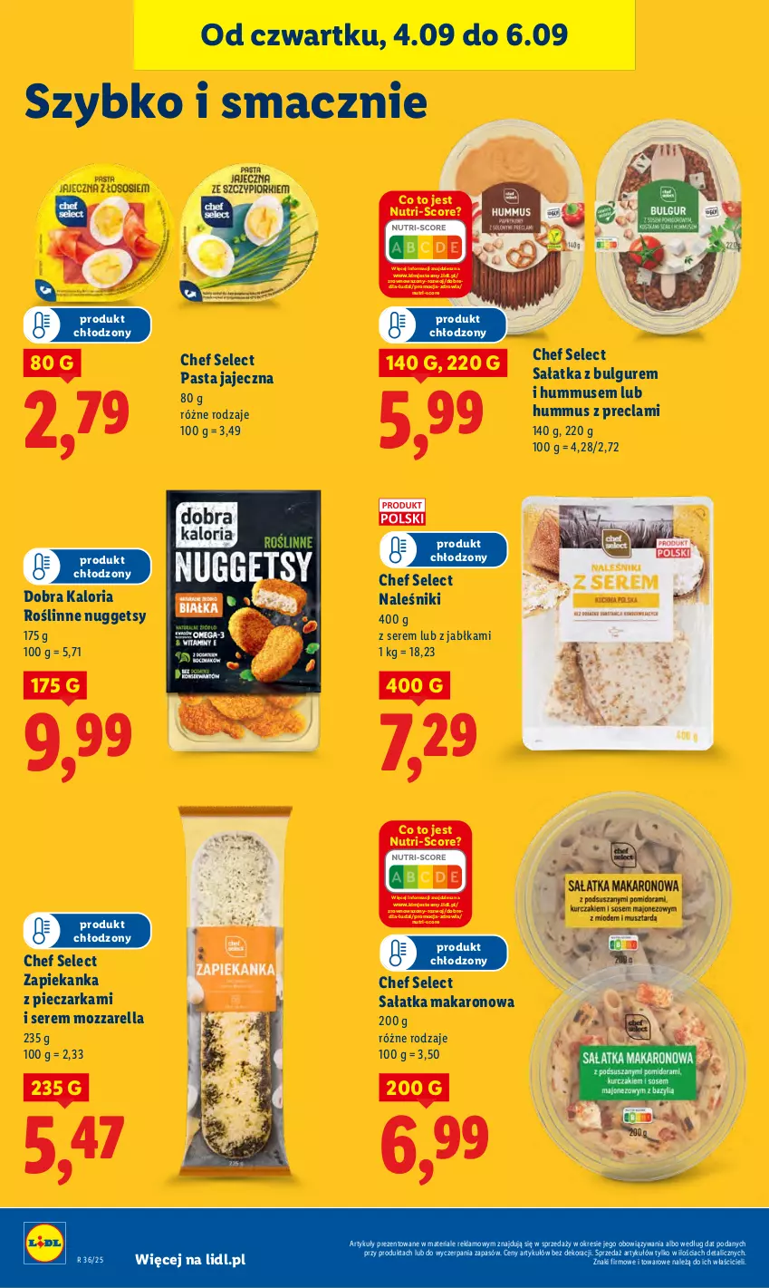 Gazetka promocyjna Lidl - GAZETKA - ważna 04.09 do 06.09.2025 - strona 50 - produkty: Bulgur, Hummus, Jabłka, LG, Makaron, Mozzarella, Mus, Naleśniki, Piec, Pieczarka, Sałat, Sałatka, Ser, Wazon, Zapiekanka