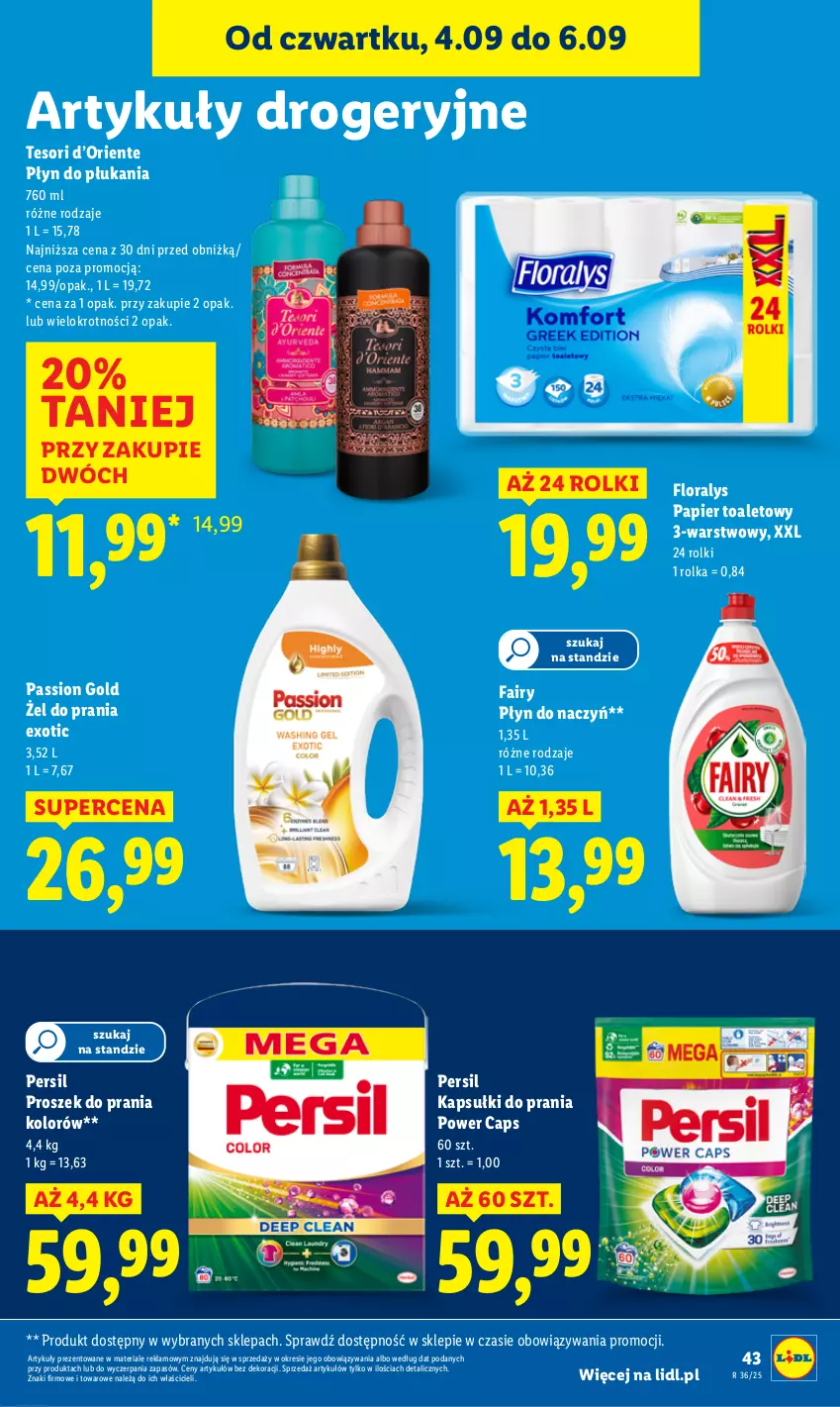 Gazetka promocyjna Lidl - GAZETKA - ważna 04.09 do 06.09.2025 - strona 55 - produkty: Fa, Fairy, Flora, Kapsułki do prania, Papier, Papier toaletowy, Persil, Płyn do płukania, Proszek do prania, Rolki