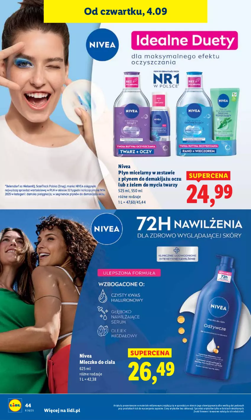 Gazetka promocyjna Lidl - GAZETKA - ważna 04.09 do 06.09.2025 - strona 56 - produkty: Makijaż, Mleczko, Mleczko do ciała, Nivea, Płyn micelarny