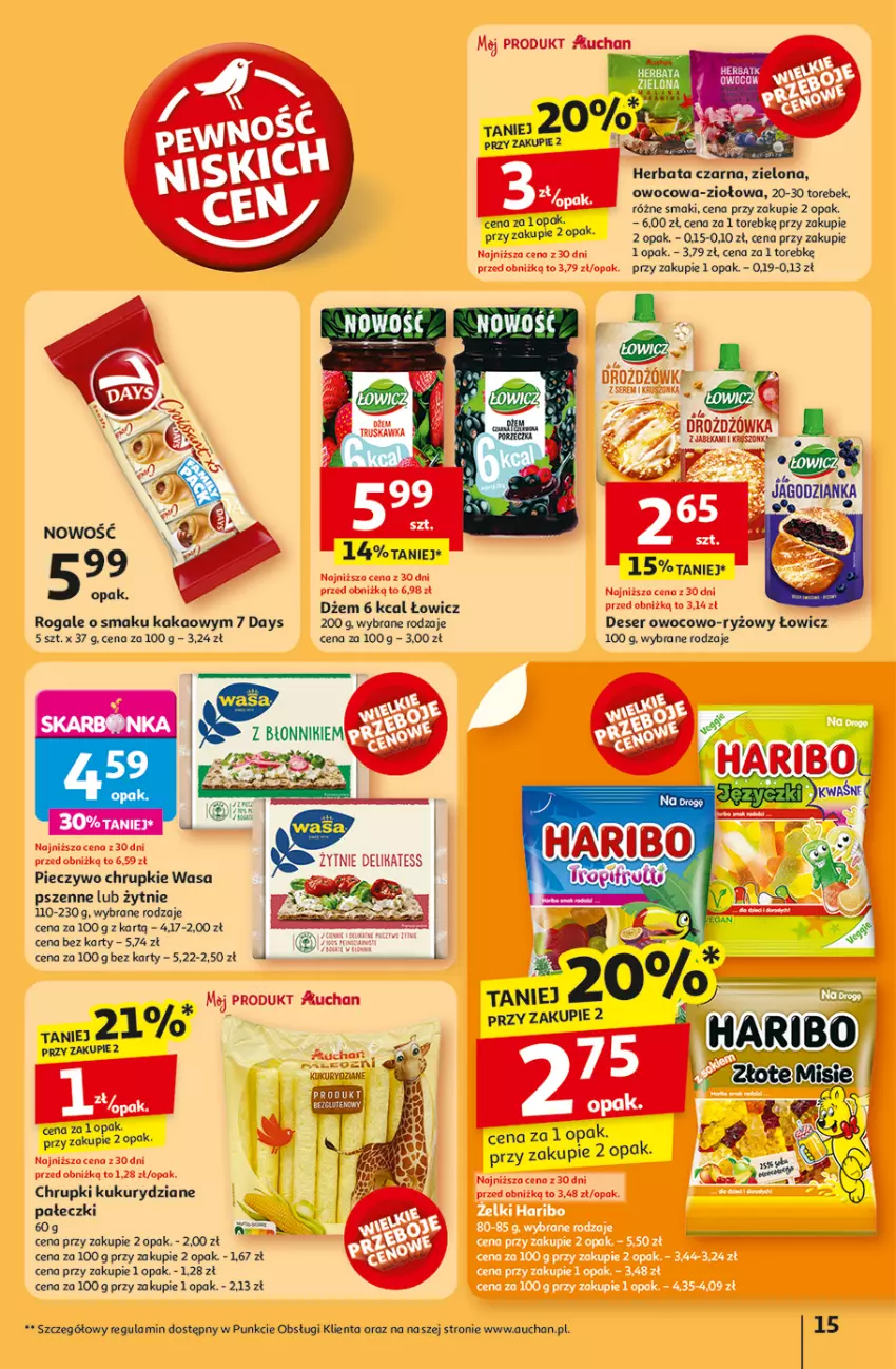Gazetka promocyjna Auchan - NA LATO JAK ZNALAZŁ Hipermarket - ważna 03.07 do 09.07.2025 - strona 15 - produkty: 7 Days, Chrupki, Deser, Dżem, Herbata, Herbata czarna, HP, Kakao, Mus, Piec, Pieczywo, Pieczywo chrupkie, Rogal, Ryż, Ser, Wasa