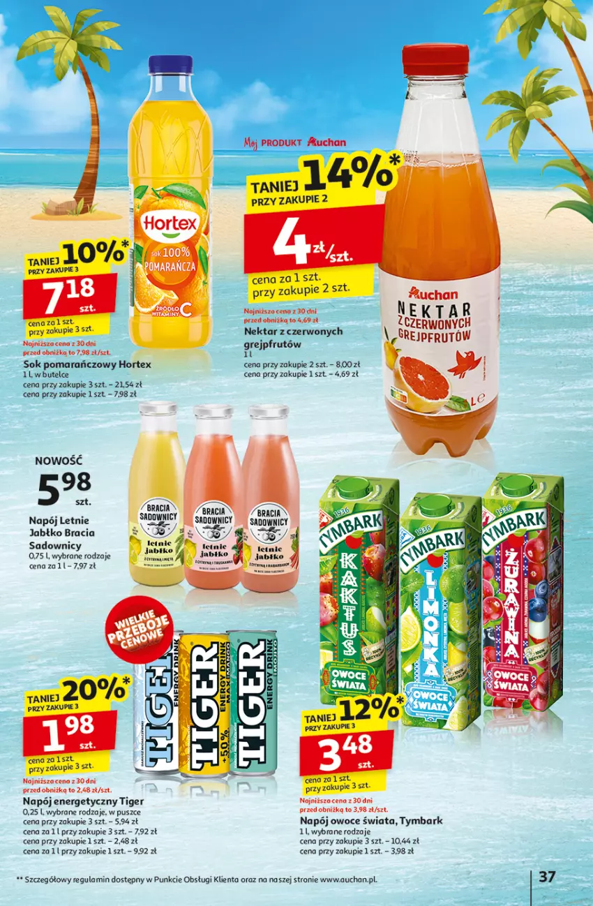 Gazetka promocyjna Auchan - NA LATO JAK ZNALAZŁ Hipermarket - ważna 03.07 do 09.07.2025 - strona 35 - produkty: Gra, Grejpfrut, Hortex, Napój, Napój energetyczny, Nektar, Owoce, Sok, Sok pomarańczowy, Tiger, Tymbark