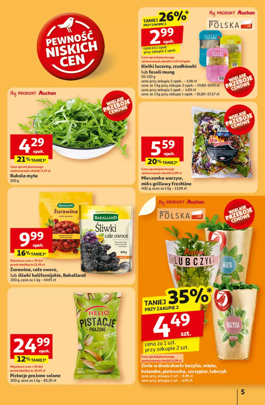 Gazetka promocyjna Auchan - NA LATO JAK ZNALAZŁ Hipermarket - ważna 03.07 do 09.07.2025 - strona 5 - produkty: Bakalland, Fa, Fasoli mung, Grill, Mieszanka warzyw, Owoce, Pistacje, Rukola