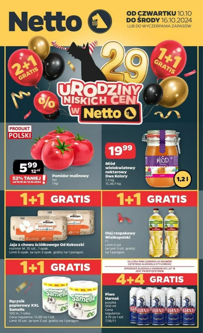 Gazetka promocyjna Netto - ważna 10.10 do 16.10.2024 - strona 1 - produkty: Gra, Harnaś, Jaja, Kokos, Kosz, Miód, Nektar, Piwa, Piwo