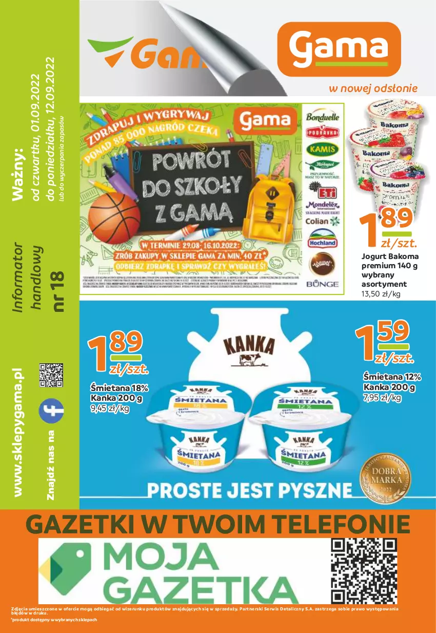Gazetka promocyjna Gama - Gazetka Gama - ważna 12.09.2022 do 01.09.2023 - strona 12 - produkty: Bakoma, Jogurt, Ser, Telefon