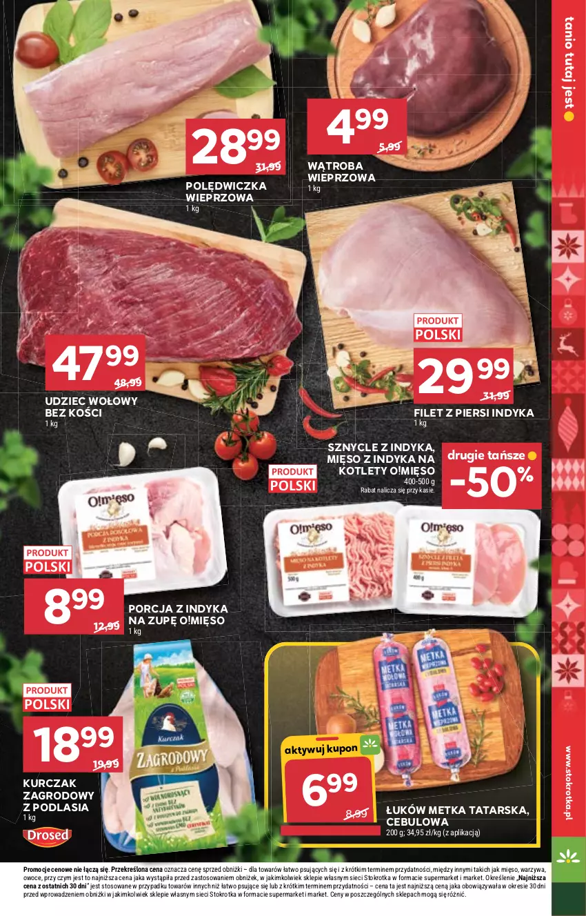 Gazetka promocyjna Stokrotka - Supermarket - ważna 04.12 do 10.12.2025 - strona 11 - produkty: Filet z piersi indyka, Kotlet, Kurczak, Metka tatarska, Mięso, Mięso z indyka, Owoce, Polędwiczka wieprzowa, Por, Udziec wołowy, Warzywa