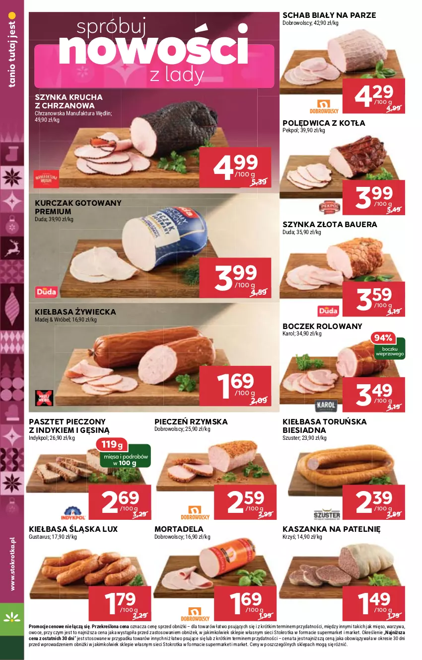 Gazetka promocyjna Stokrotka - Supermarket - ważna 04.12 do 10.12.2025 - strona 16 - produkty: Boczek, Chrzan, Duda, Fa, Kasza, Kaszanka, Kiełbasa, Kiełbasa śląska, Kurczak, Kurczak gotowany, Mięso, Owoce, Pasztet, Pekpol, Piec, Pieczeń rzymska, Polędwica, Szynka, Warzywa