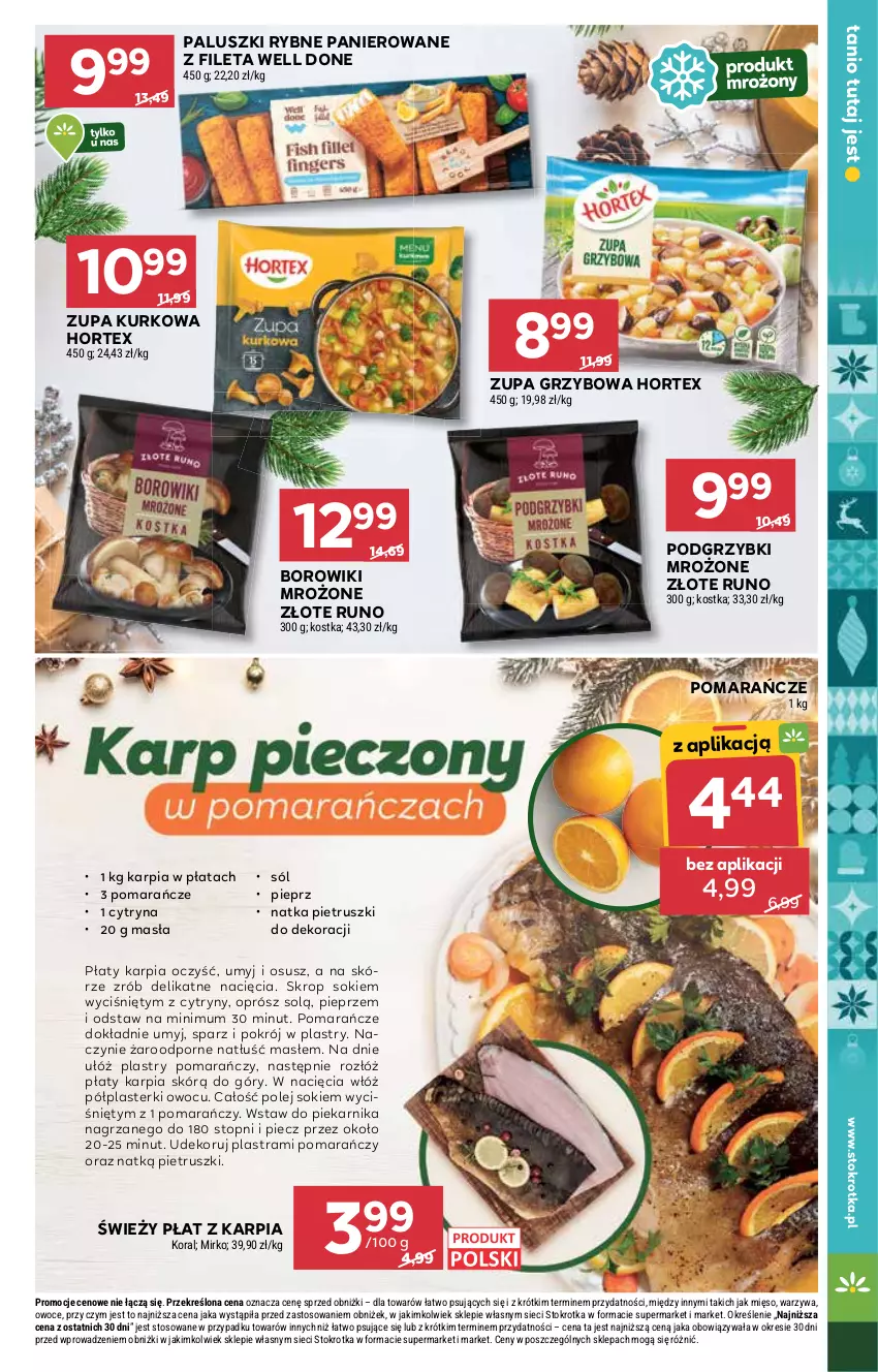 Gazetka promocyjna Stokrotka - Supermarket - ważna 04.12 do 10.12.2025 - strona 39 - produkty: Borowiki, Cytryny, Hortex, Karp, Mięso, Naczynie żaroodporne, Natka pietruszki, Olej, Owoce, Paluszki rybne, Piec, Piekarnik, Pieprz, Plasterki, Podgrzybki, Pomarańcze, Por, Sok, Sól, Top, Warzywa, Zupa