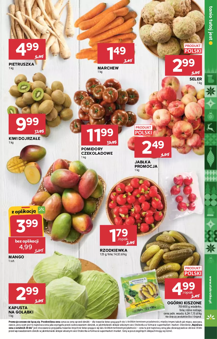 Gazetka promocyjna Stokrotka - Supermarket - ważna 04.12 do 10.12.2025 - strona 9 - produkty: Gin, Jabłka, Kiwi, Mango, Mięso, Owoce, Pietruszka, Pomidory, Rzodkiewka, Warzywa