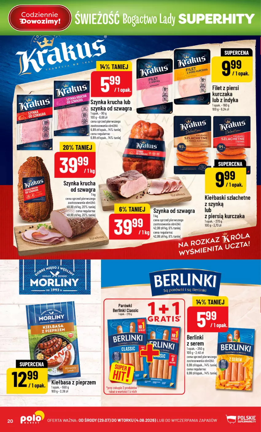 Gazetka promocyjna PoloMarket - Gazetka POLOmarket - ważna 29.07 do 04.08.2026 - strona 20 - produkty: Berlinki, Filet z piersi kurczaka, Gra, Kiełbasa, Kurczak, Parówki, Pieprz, Ser, Szynka