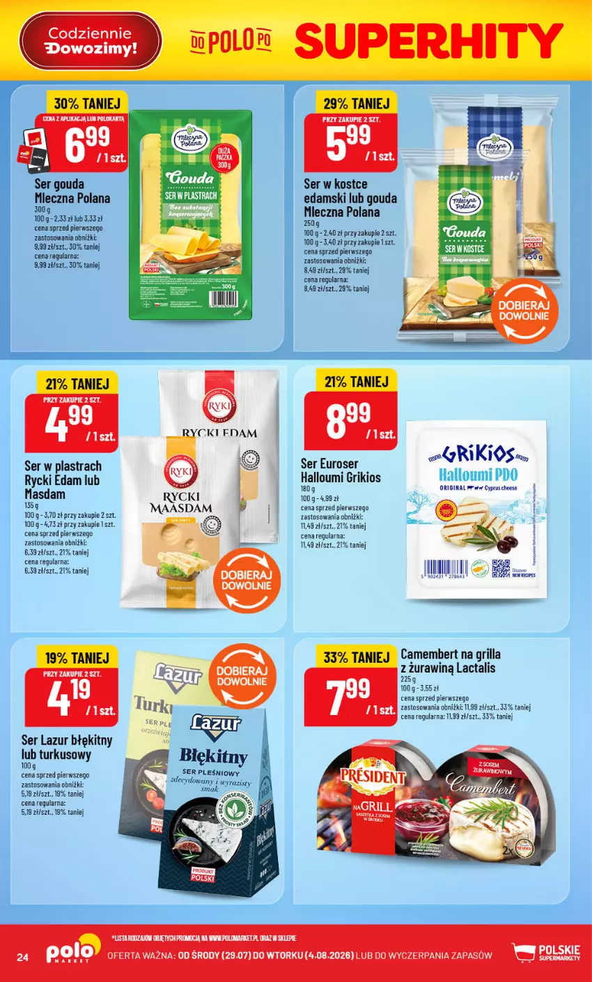 Gazetka promocyjna PoloMarket - Gazetka POLOmarket - ważna 29.07 do 04.08.2026 - strona 24 - produkty: Camembert, Edam, Gin, Gouda, Grill, LANA, Lazur, Maasdam, Rycki Edam, Ser, Ser pleśniowy