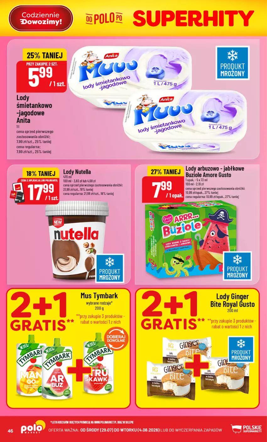 Gazetka promocyjna PoloMarket - Gazetka POLOmarket - ważna 29.07 do 04.08.2026 - strona 46 - produkty: Arbuz, Gin, Lody, Mus, Nutella, Tymbark