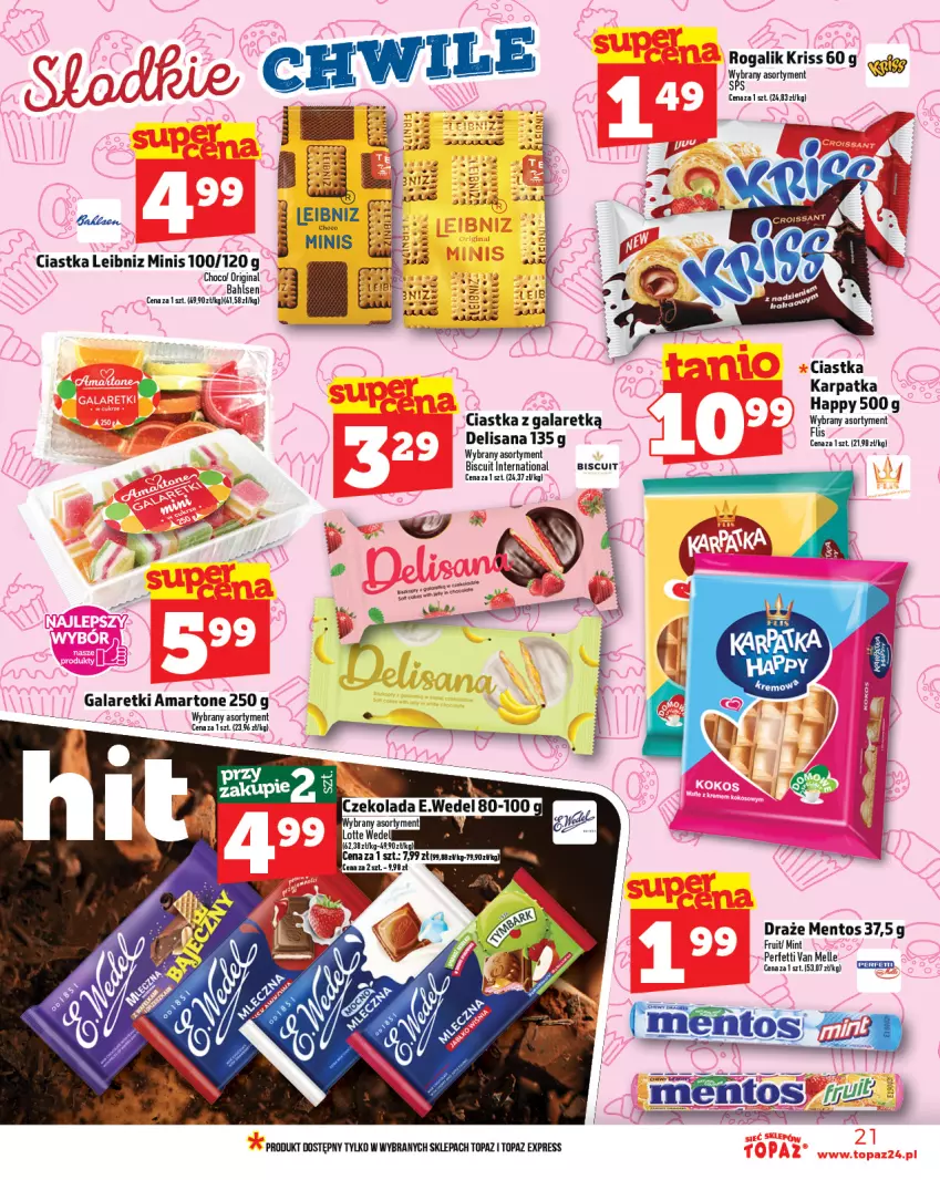 Gazetka promocyjna Topaz - Gazetka - ważna 21.08 do 27.08.2025 - strona 21 - produkty: Ciastka, Gala, Galaretki, Gin, Isana, Karp, Mentos, Rogal, Top