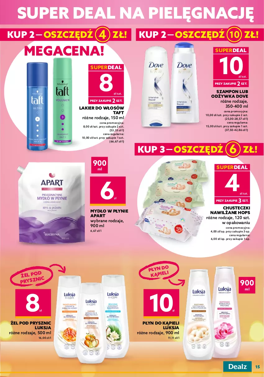 Gazetka promocyjna Dealz - DEAL DO KOSZYCZKA! - ważna 22.03 do 29.03.2023 - strona 15 - produkty: Ariel, Chusteczki, Dove, Lakier, Lakier do włosów, Lenor, Luksja, Mydło, Mydło w płynie, Odplamiacz, Odżywka, Palmolive, Papier, Papier toaletowy, Płyn do kąpieli, Rum, Szampon, Taft, Zmywarki