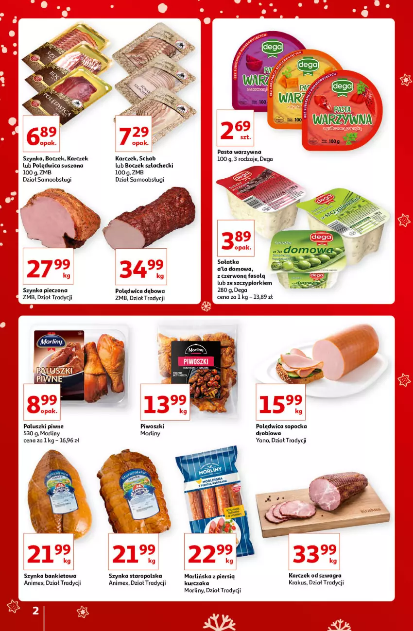 Gazetka promocyjna Auchan - Znane i lubiane Marki - ważna 02.12 do 12.12.2021 - strona 2 - produkty: Boczek, Dega, Fa, Gra, Krakus, Kurczak, Morliny, Pasta warzywna, Piec, Piwo, Polędwica, Sałat, Sałatka, Szynka