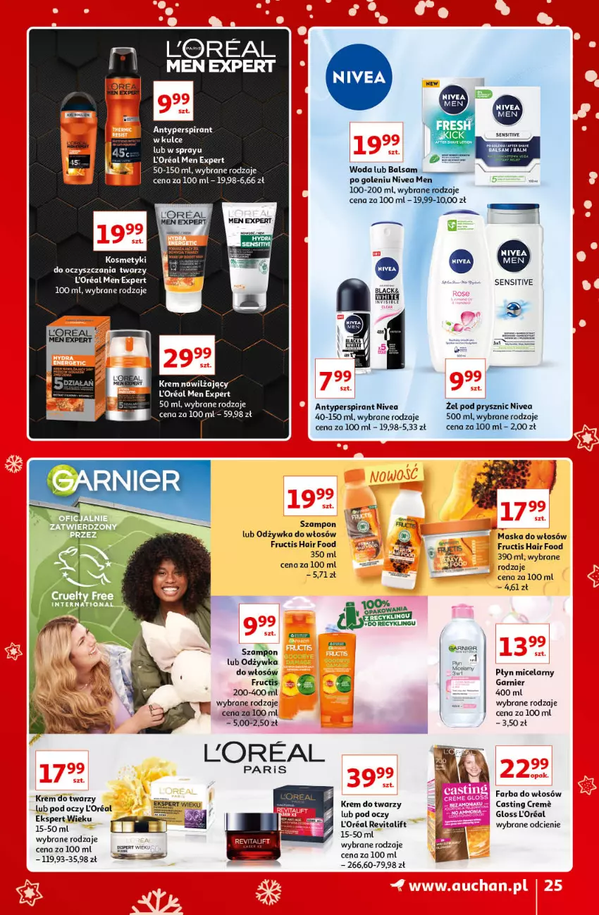 Gazetka promocyjna Auchan - Znane i lubiane Marki - ważna 02.12 do 12.12.2021 - strona 25 - produkty: Antyperspirant, Fa, Farba do włosów, Fructis, Garnier, Krem do twarzy, Krem nawilżający, Lack, Maska, Maska do włosów, Nivea, Nivea Men, Odżywka, Płyn micelarny, Szampon, Woda