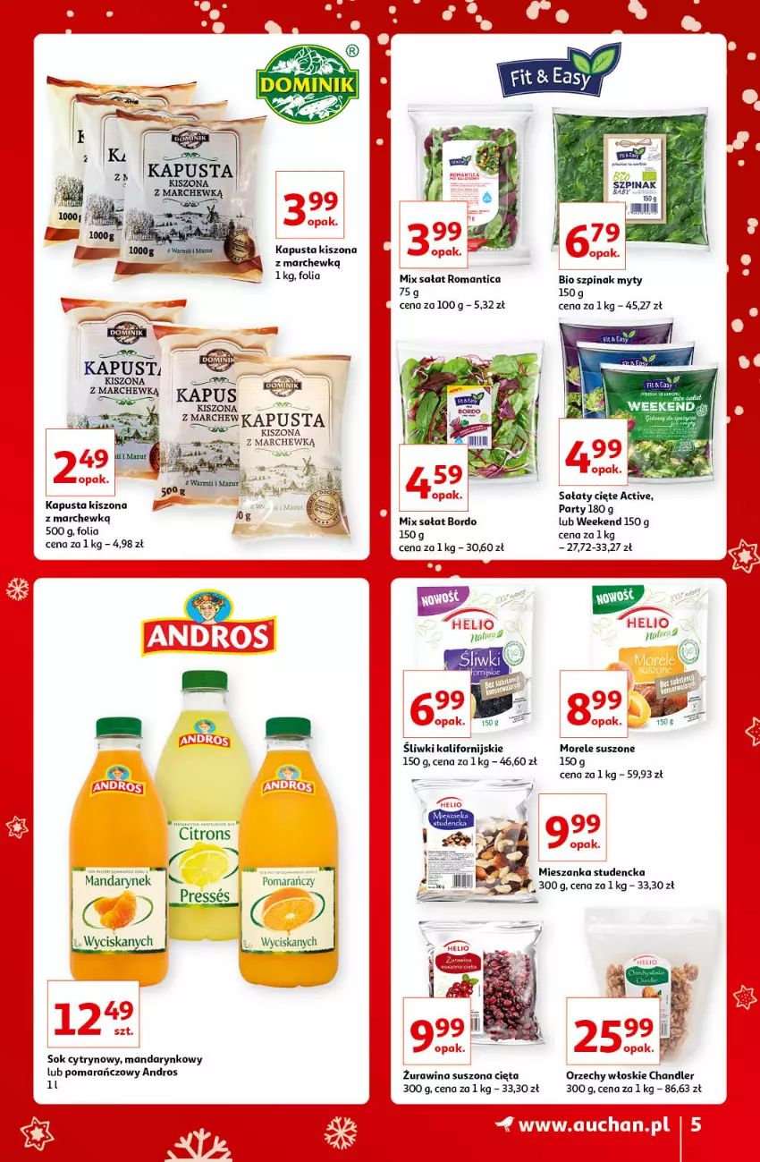 Gazetka promocyjna Auchan - Znane i lubiane Marki - ważna 02.12 do 12.12.2021 - strona 5 - produkty: Fa, Mieszanka studencka, Orzechy włoskie, Sałat, Sok, Szpinak