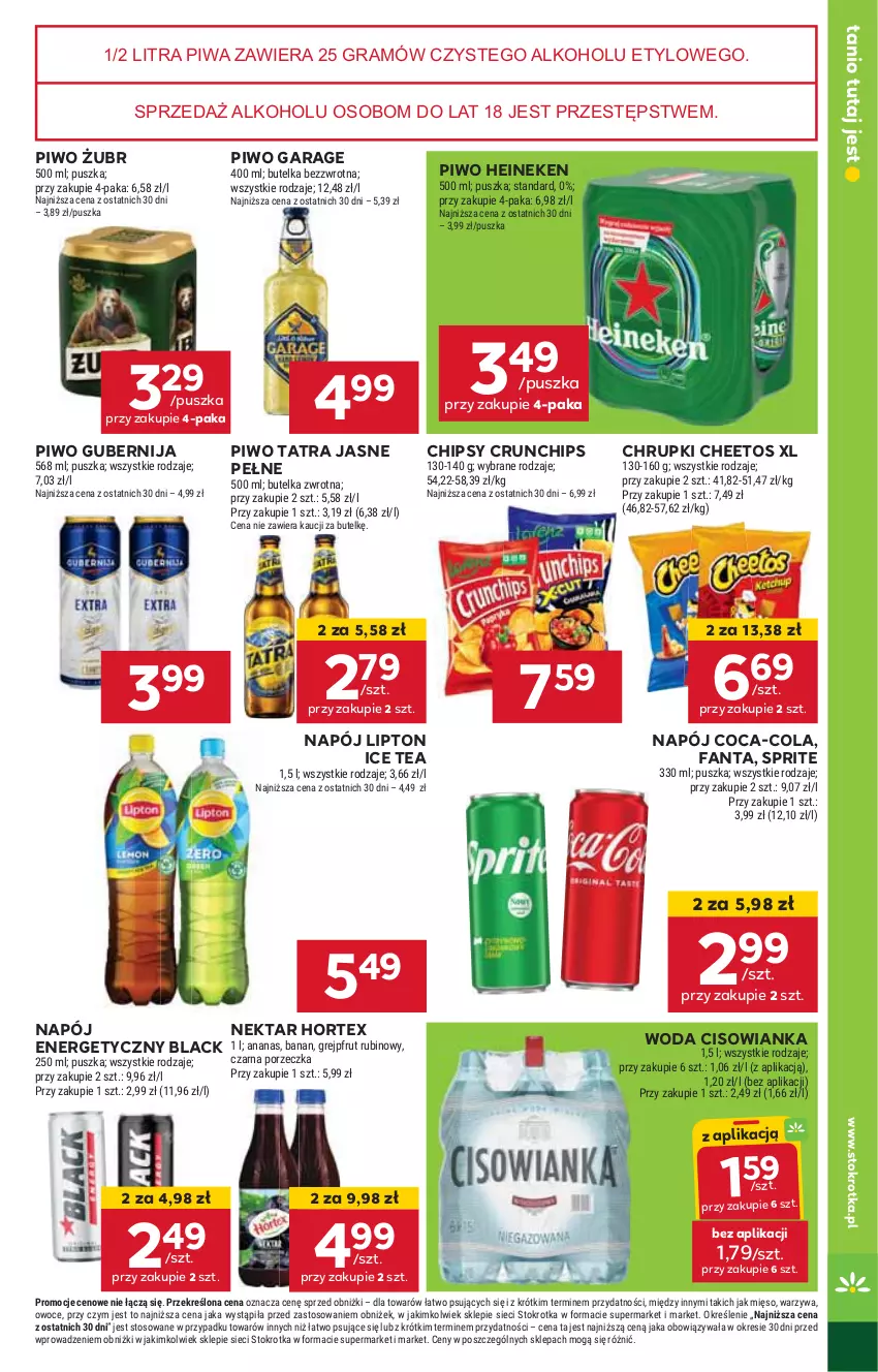 Gazetka promocyjna Stokrotka - Market - ważna 03.10 do 09.10.2024 - strona 15 - produkty: Cheetos, Chipsy, Chrupki, Cisowianka, Coca-Cola, Crunchips, Fa, Fanta, Gra, Heineken, Hortex, HP, Ice tea, Lack, Lipton, Napój, Nektar, Piwa, Piwo, Por, Sprite, Tatra, Woda