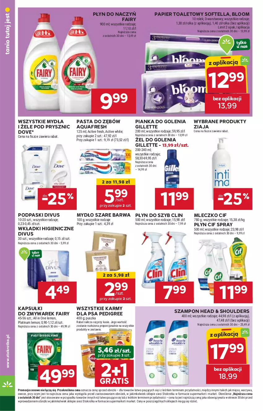 Gazetka promocyjna Stokrotka - Market - ważna 03.10 do 09.10.2024 - strona 16 - produkty: Aquafresh, Cif, Clin, Dove, Fa, Fairy, Gillette, Gra, HP, Mleczko, Mydło, Papier, Papier toaletowy, Pasta do zębów, Pedigree, Pianka do golenia, Płyn do szyb, Podpaski, Szampon, Wkładki, Ziaja