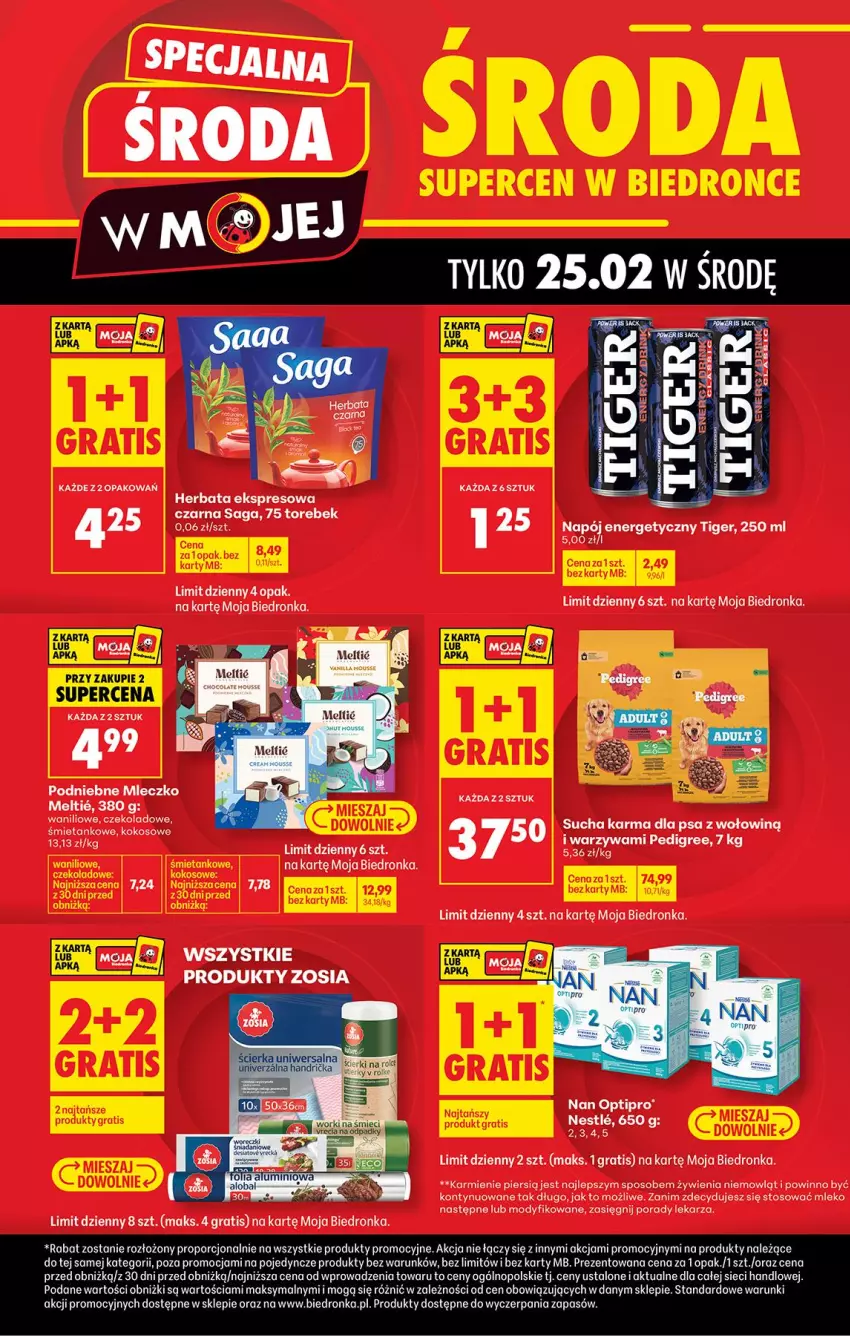 Gazetka promocyjna Biedronka - Specjalna Środa - ważna 25.02 do 25.02.2026 - strona 2 - produkty: Gra, Herbata, Karmi, Kokos, Mleczko, Mleko, NAN Optipro, Napój, Napój energetyczny, O nas, Pedigree, Por, Saga, Sucha karma, Tiger, Warzywa