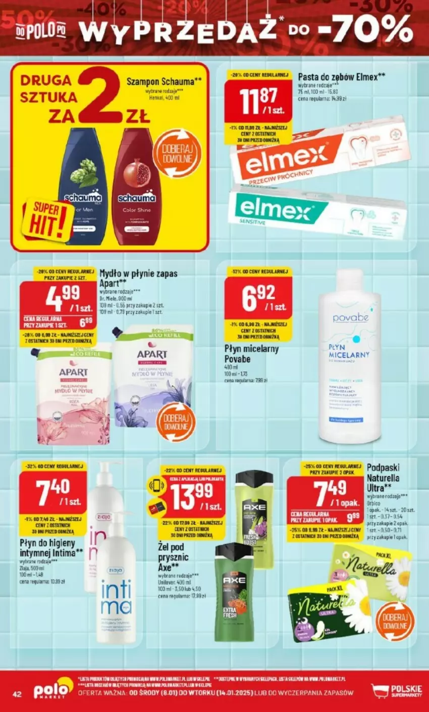 Gazetka promocyjna PoloMarket - ważna 08.01 do 14.01.2025 - strona 37 - produkty: BIC, Elmex, Mydło, Mydło w płynie, Naturell, Naturella, Podpaski, Schauma, Szampon, Ziaja