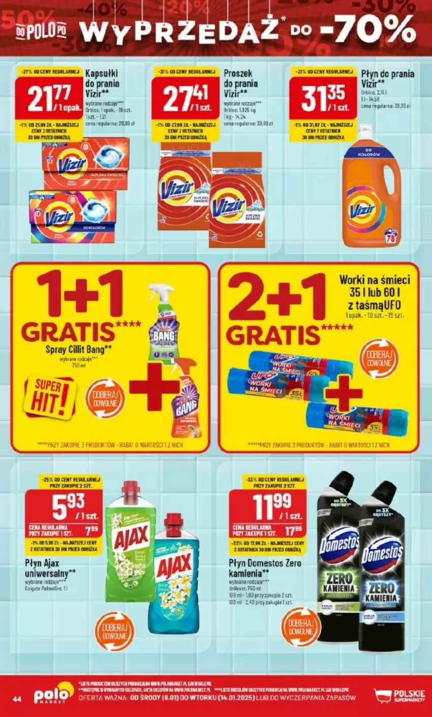 Gazetka promocyjna PoloMarket - ważna 08.01 do 14.01.2025 - strona 39 - produkty: Ajax, BIC, Cillit Bang, Domestos, Kapsułki do prania, Płyn do prania, Tran, Vizir, Worki na śmiec, Worki na śmieci