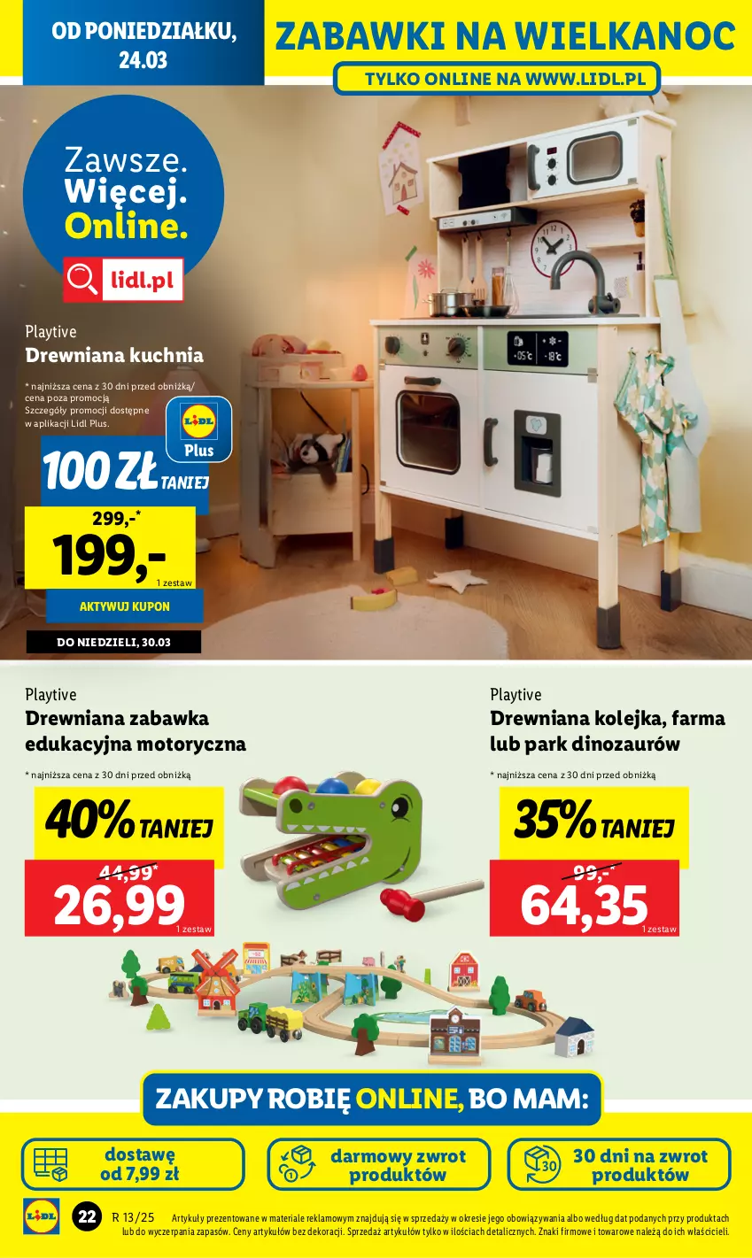 Gazetka promocyjna Lidl - GAZETKA - ważna 24.03 do 29.03.2025 - strona 22 - produkty: Dinozaur, Drewniana kolejka, Drewniana kuchnia, Fa, Kolejka, Kuchnia, Olej, Zabawka