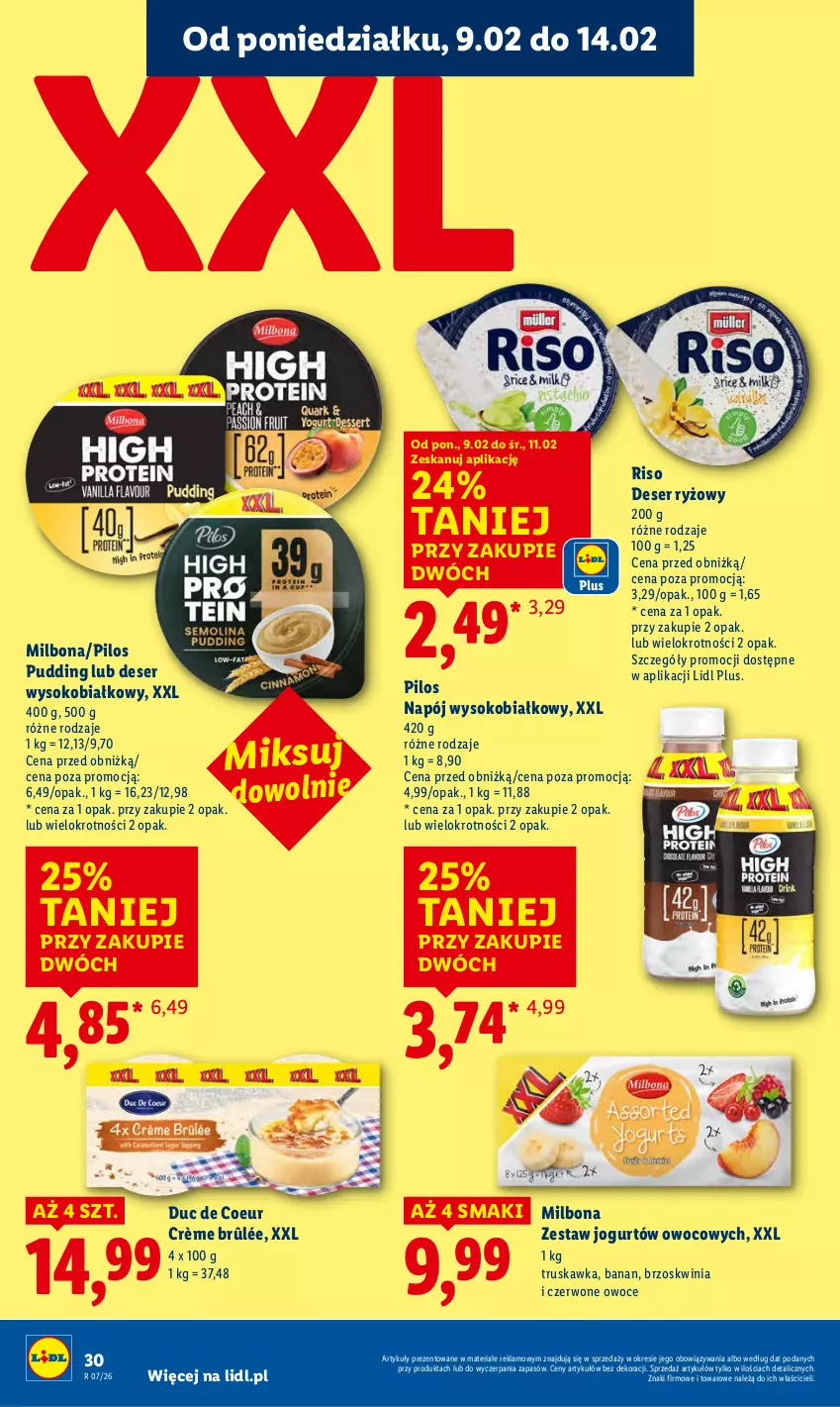 Gazetka promocyjna Lidl - GAZETKA - ważna 09.02 do 11.02.2026 - strona 30 - produkty: Crème brûlée, Deser, Jogurt, Napój, Owoce, Pilos, Pudding, Ryż, Ser, Sok
