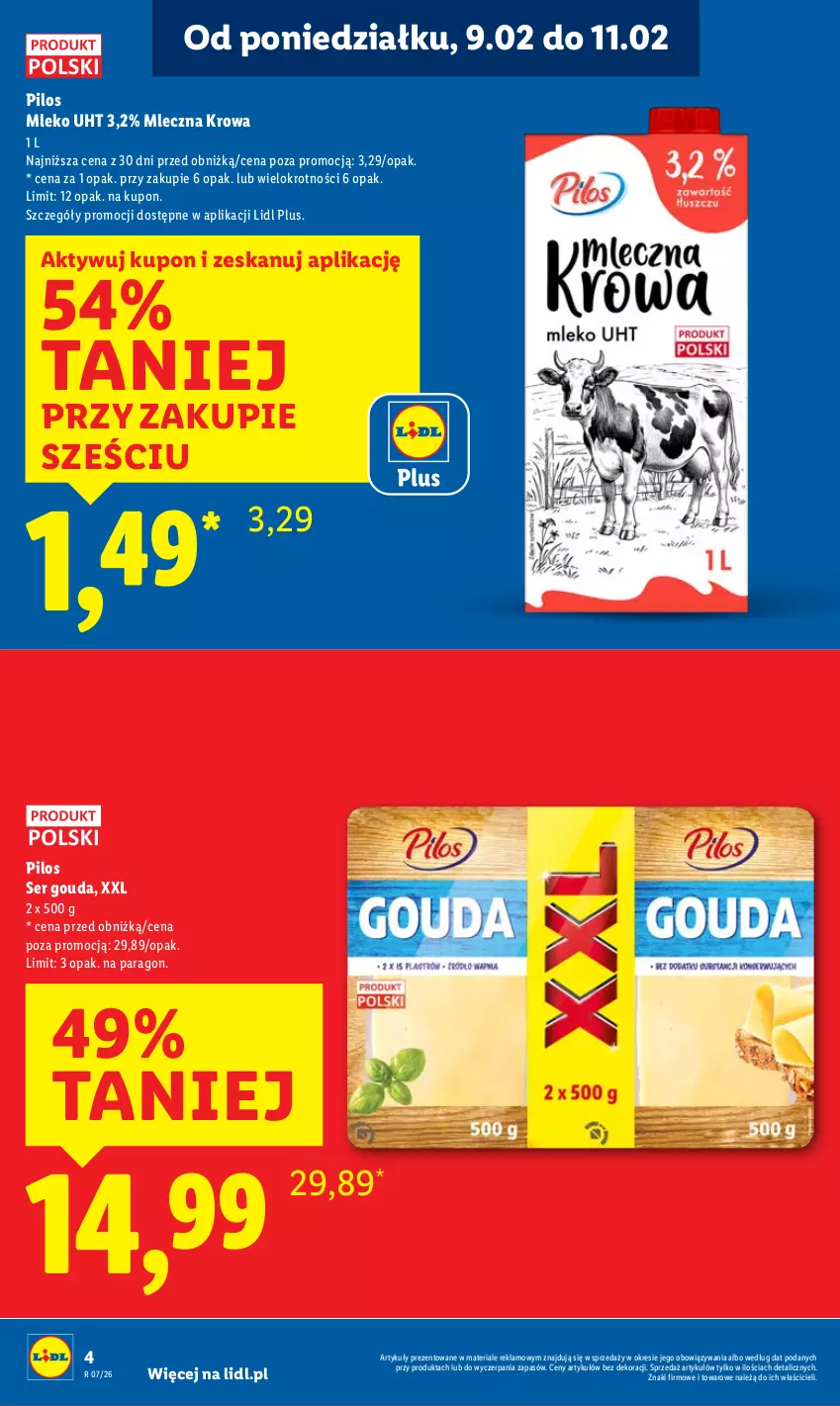 Gazetka promocyjna Lidl - GAZETKA - ważna 09.02 do 11.02.2026 - strona 4 - produkty: Gouda, Mleko, Pilos, Ser
