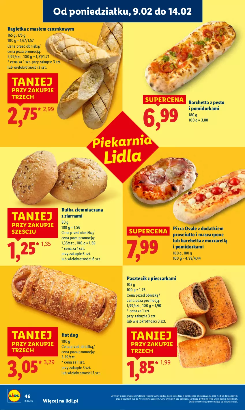Gazetka promocyjna Lidl - GAZETKA - ważna 09.02 do 11.02.2026 - strona 46 - produkty: Bagietka, Bułka, Hot dog, Mascarpone, Orka, Pasztecik z pieczarkami, Pesto, Piec, Pieczarka, Pizza, Prosciutto