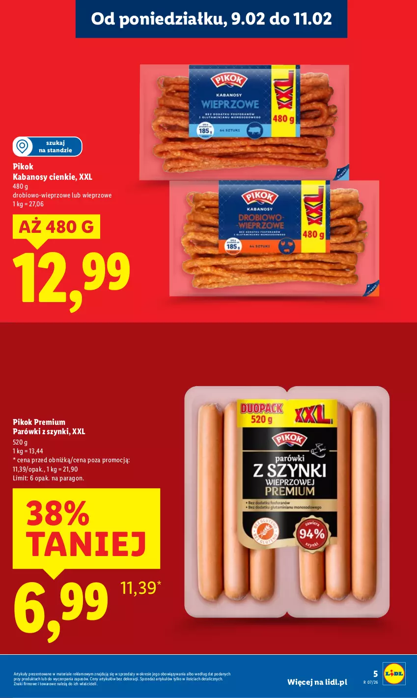 Gazetka promocyjna Lidl - GAZETKA - ważna 09.02 do 11.02.2026 - strona 5 - produkty: Kabanos, Parówki, Parówki z szynki, PIKOK