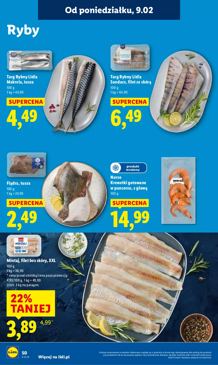 Gazetka promocyjna Lidl - GAZETKA - ważna 09.02 do 11.02.2026 - strona 50 - produkty: Krewetki, Mintaj, Sandacz, Tusz