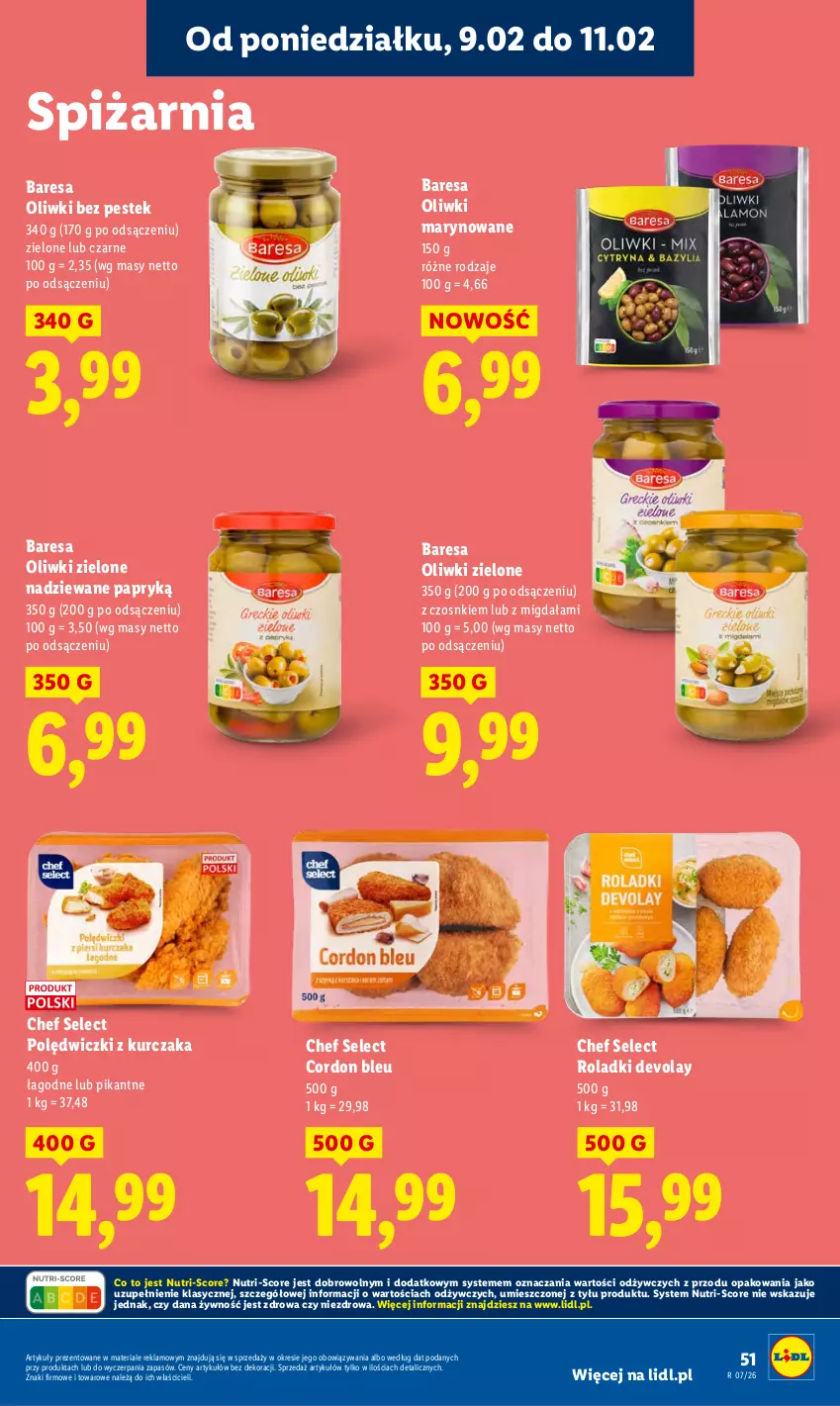 Gazetka promocyjna Lidl - GAZETKA - ważna 09.02 do 11.02.2026 - strona 51 - produkty: Cordon Bleu, Kurczak, Oliwki, Oliwki zielone, Polędwiczki z kurczaka, Stek
