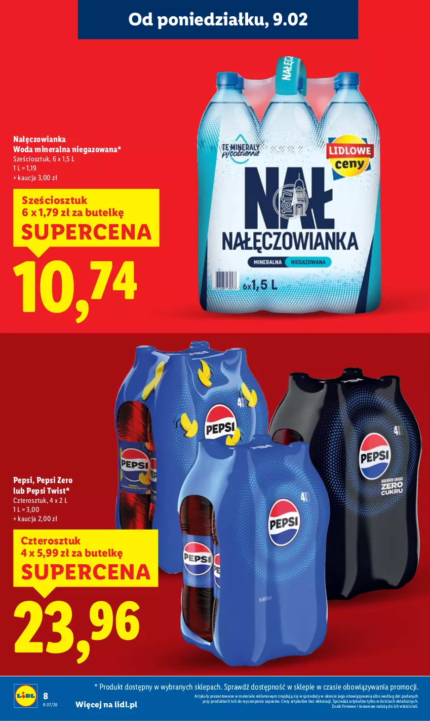 Gazetka promocyjna Lidl - GAZETKA - ważna 09.02 do 11.02.2026 - strona 8 - produkty: Nałęczowianka, Pepsi, Woda, Woda mineralna