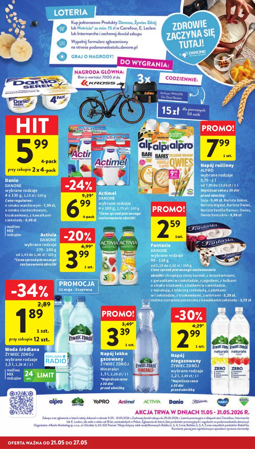 Gazetka promocyjna Intermarche - Gazetka promocyjna - ważna 21.05 do 27.05.2026 - strona 34 - produkty: Actimel, Activia, Alpro, Danio, Danone, Fa, Fanta, Kawa, Kokos, LANA, Napój, Napój niegazowany, Napój roślinny, Por, Truskawki, Woda