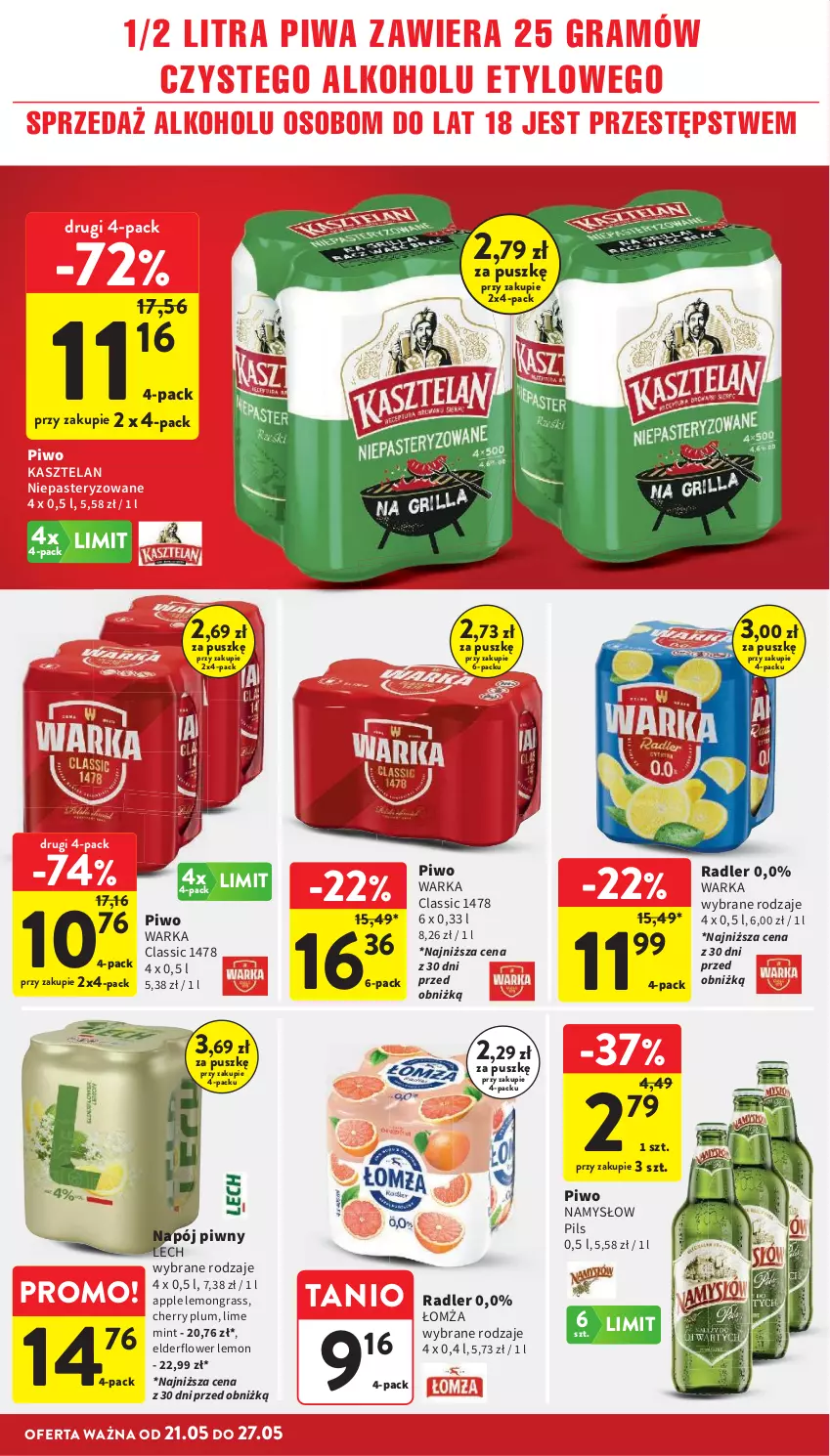 Gazetka promocyjna Intermarche - Gazetka promocyjna - ważna 21.05 do 27.05.2026 - strona 36 - produkty: Gra, Kasztelan, Napój, Piwa, Piwo, Radler, Warka