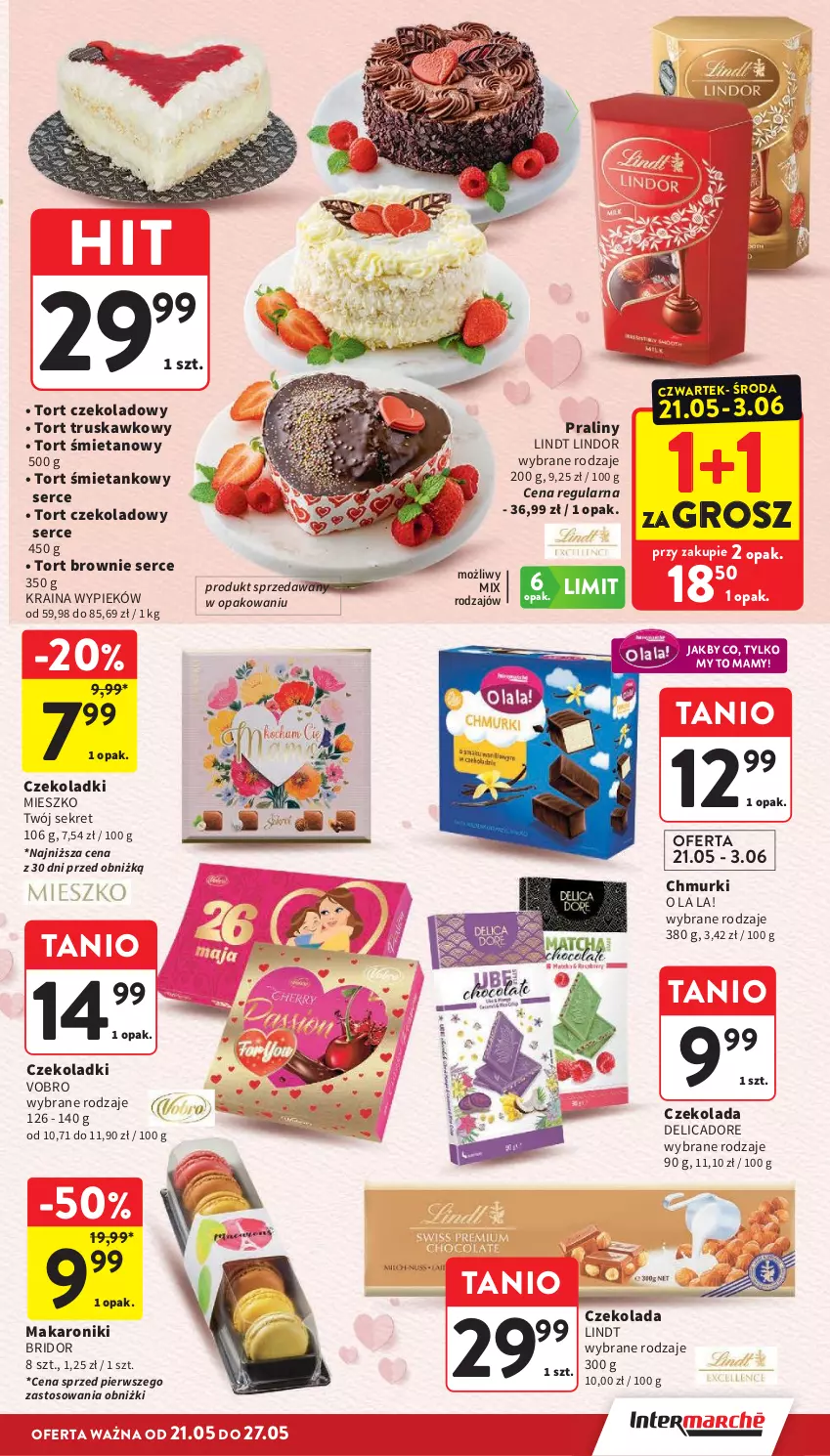 Gazetka promocyjna Intermarche - Gazetka promocyjna - ważna 21.05 do 27.05.2026 - strona 7 - produkty: Brownie, Czekolada, Kret, Lindor, Lindt, Makaron, Praliny, Ser, Tort śmietanowy