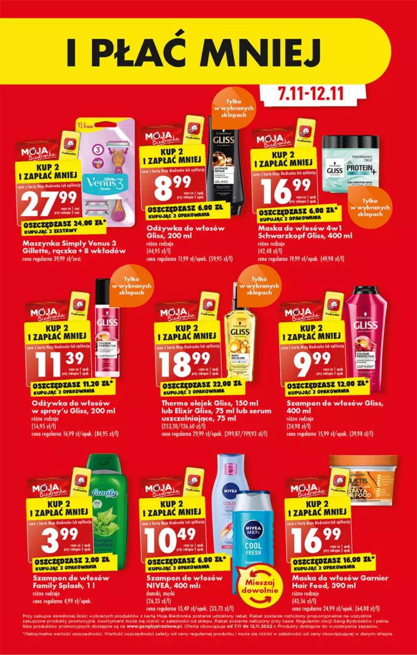 Gazetka promocyjna Biedronka - W tym tygodniu P - ważna 07.11 do 12.11.2022 - strona 39 - produkty: Fa, Garnier, Gillette, Gra, Maska, Maska do włosów, Maszynka, Nivea, Odżywka, Olej, Por, Rum, Schwarzkopf, Ser, Serum, Szampon, Szynka, Venus