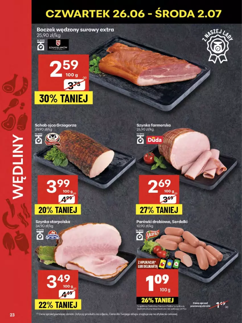 Gazetka promocyjna Delikatesy Centrum - Franczyza DC26 Czwartek - ważna 26.06 do 02.07.2025 - strona 23 - produkty: Duda, Fa, Parówki, Ser, Serdelki, Szynka, Szynka farmerska