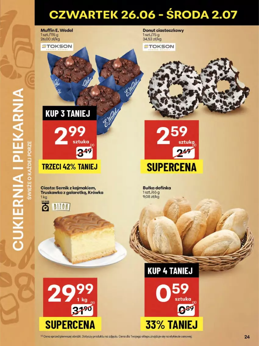Gazetka promocyjna Delikatesy Centrum - Franczyza DC26 Czwartek - ważna 26.06 do 02.07.2025 - strona 24 - produkty: Bułka, Donut, E. Wedel, Gala, Inka, Ser