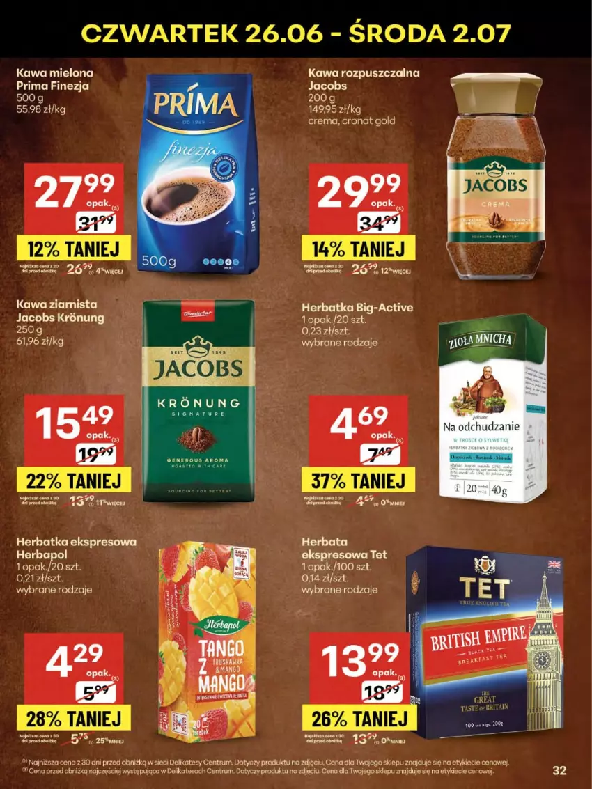 Gazetka promocyjna Delikatesy Centrum - Franczyza DC26 Czwartek - ważna 26.06 do 02.07.2025 - strona 32 - produkty: Jacobs, Kawa, Kawa mielona, Kawa rozpuszczalna, Kawa ziarnista, Prima, Rum, Taca