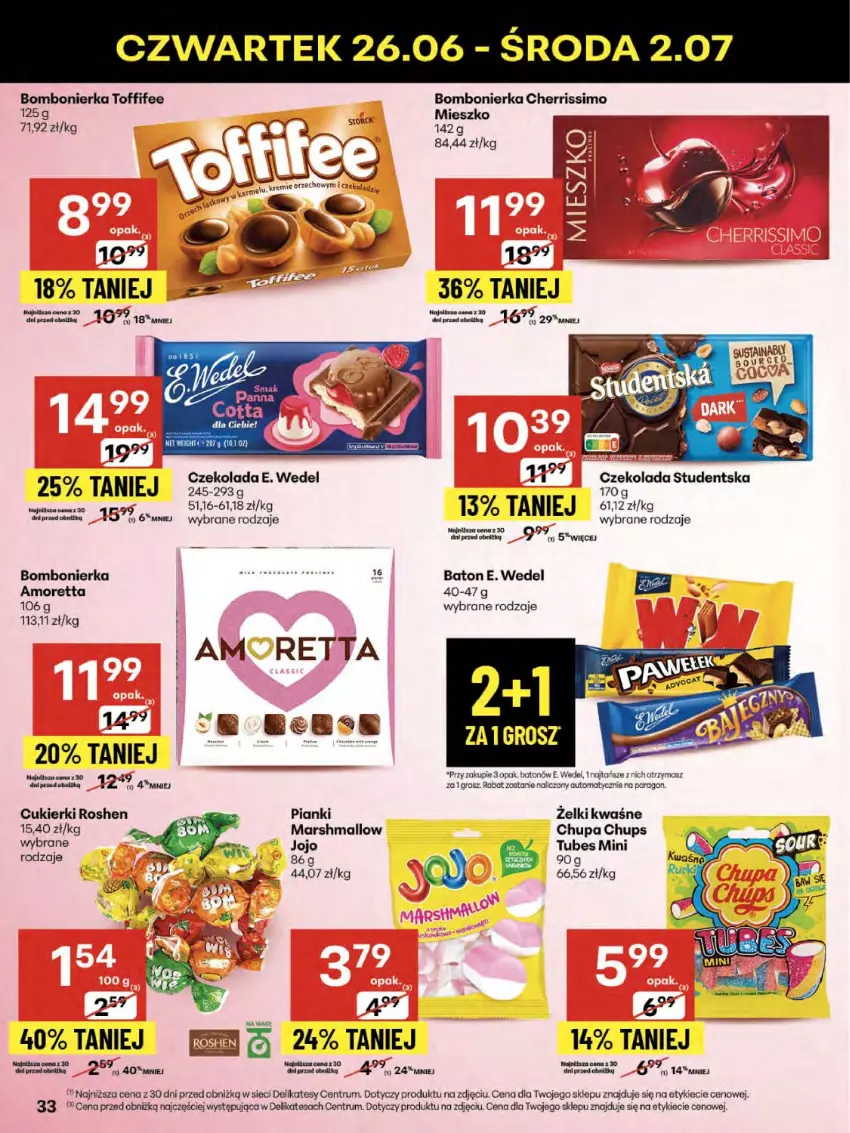 Gazetka promocyjna Delikatesy Centrum - Franczyza DC26 Czwartek - ważna 26.06 do 02.07.2025 - strona 33 - produkty: Baton, Chupa Chups, Cukier, Cukierki, Czekolada, E. Wedel, Mars, Rum, Toffifee