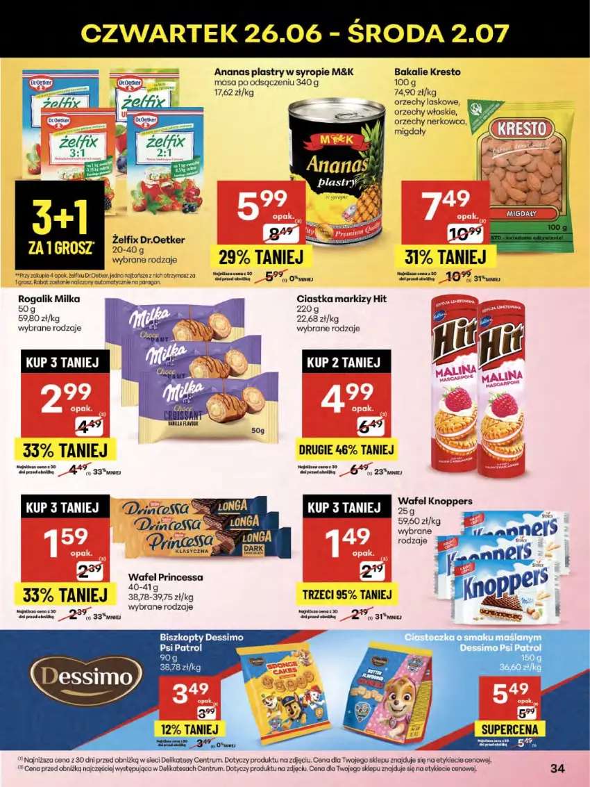 Gazetka promocyjna Delikatesy Centrum - Franczyza DC26 Czwartek - ważna 26.06 do 02.07.2025 - strona 34 - produkty: Ananas, Biszkopty, Ciastka, Knoppers, Migdały, Milka, Orzechy włoskie, Princessa, Rogal, Rum, Syrop
