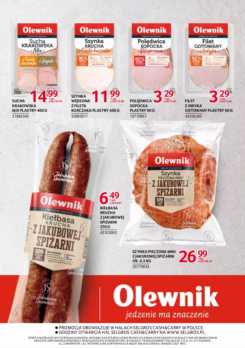 Gazetka promocyjna Selgros - Debiuty w Selgros - ważna 11.03 do 24.03.2021 - strona 23 - produkty: Fa, Kiełbasa, Kiełbasa krucha, Kurczak, LG, Piec, Polędwica, Szynka, Tran