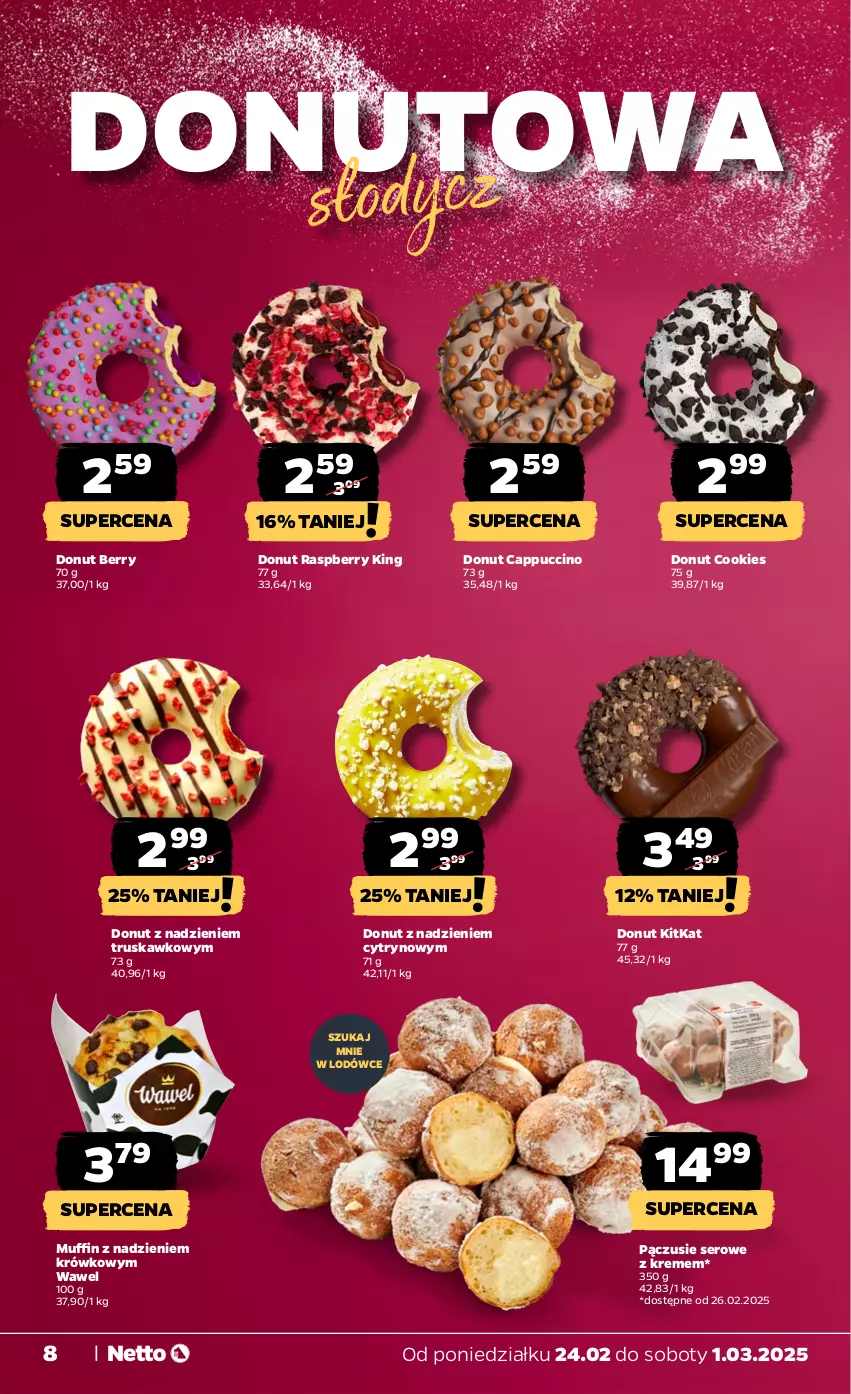 Gazetka promocyjna Netto - Od Poniedziałku - ważna 24.02 do 01.03.2025 - strona 8 - produkty: Cappuccino, Donut, Ser, Wawel